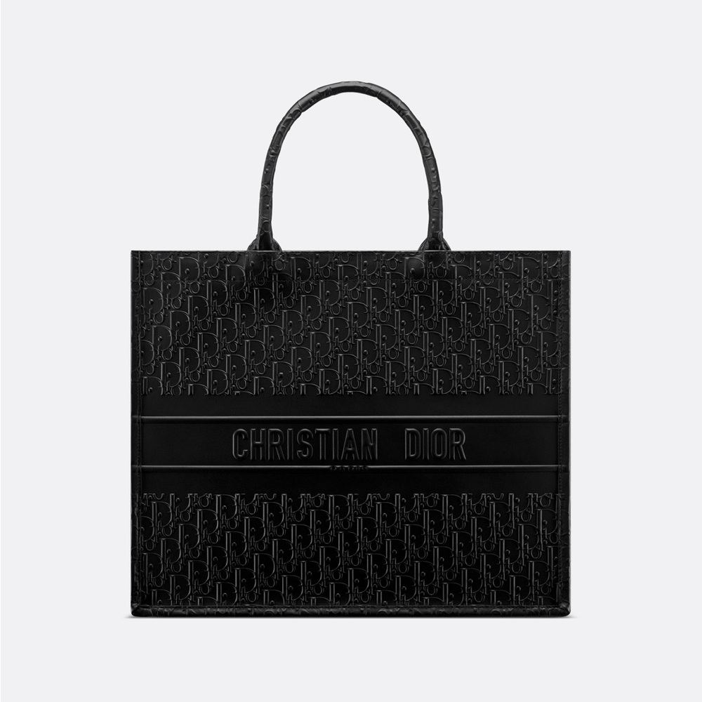 Black Dior Oblique Embossed Tote Bag